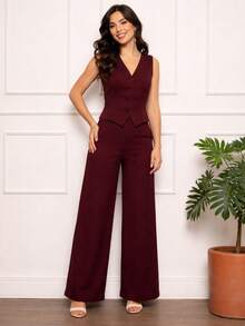 Tailored Suit Set: Vest With Dress Pants, Fashionable. - Gỗ đỏ - Xem 3
