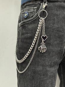 1 buah Rantai Celana Logam Gaya Gothic, Rantai Aluminium, Kombinasi Rantai Besi dengan Desain Hati & Tengkorak, Rantai Aksesori Punk Fashion Unisex, Cocok untuk Pemakaian Sehari-hari, Jalanan, Pesta, Hadiah Liburan - Perak - View 7
