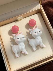 1 Pair Cute Resin Faux Deer Earrings, Suitable For Women's Party, Date, Beach Holiday, Daily Outfit, Gift - Footed Style - View 1
