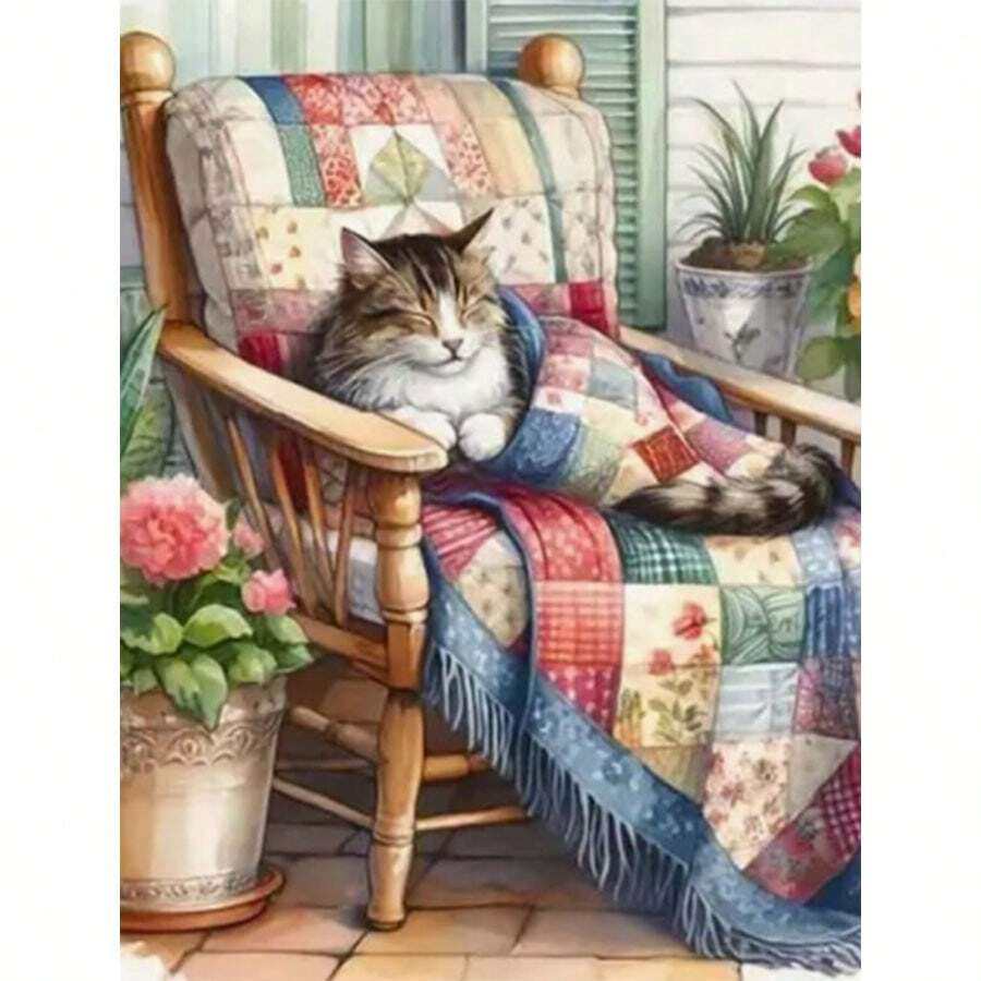 1 pieza Nuevo kit de pintura de diamantes 5D - Gatito dormido en el campo, mosaico de acrílico sin marco, manualidad creativa para decoración de pared del hogar u oficina, regalo de Halloween o Navidad