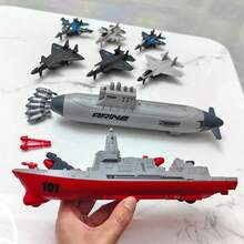 儿童航空母舰驱逐舰玩具，可发射，潜艇模型，含6架飞机玩具，适合作为男孩生日礼物 - 黑色 - 查看 5
