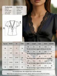 女士优雅春夏新款蕾丝拼接V领短袖衬衫，蕾丝饰边拼接设计，可作内搭或单穿，时尚新品，适合商务办公、休闲聚会、街头风穿搭，纯色蕾丝拼接V领短袖衬衫，单品即可满足日常办公、旅行、机场、下午茶、约会等各种场合的需求。 - 黑色 - 查看 3