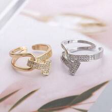 1 pieza Anillo abierto minimalista de cobre con forma de T elegante y de moda para mujeres - A - Ver 6