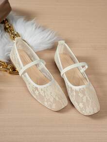 Giày bệt nữ ren lưới mùa hè mới, giày búp bê Mary Jane thoáng khí thời trang, giày lười thoải mái, giày lưới mùa hè thanh lịch để đi làm hàng ngày và đi nghỉ mát. - Ren màu be - Xem 2