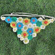 1件鏤空花卉三角頭巾，鄉村風頭飾，復古海灘髮帶，2026新款女式三角巾 - 粉色 - 查看 6