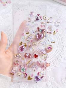 闪亮魔法宝石贴纸 - 3D立体水晶蝴蝶结贴纸，粉紫色系精美文具，适用于手账、DIY手工和礼品包装 - 彩色 - 查看 5