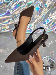 MonaNise 尖头高跟鞋，V领低帮包头凉鞋（女士款） - 棕色 - 查看 5