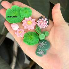 9件套迷你模型漂浮莲花带睡莲叶套装，微型树脂莲花叶套装，适用于微景观装饰、DIY工艺品和花园装饰 - Model floating lotus - 查看 3