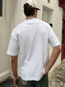 Men's Summer 100% Cotton T-Shirt, Featuring Direct-To-Garment Digital Print Design, With A Y2K Street-Style, Loose-Fit, Minimalist Summer Beach Print - White - View 2