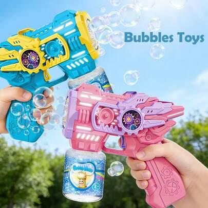 Electric Handheld Bubble Machine Toy With Lights, One-Button Multi-Bubble Blower For Outdoor Games, Gift (Batteries And Bubble Solution Not Included, Some Accessories Random)