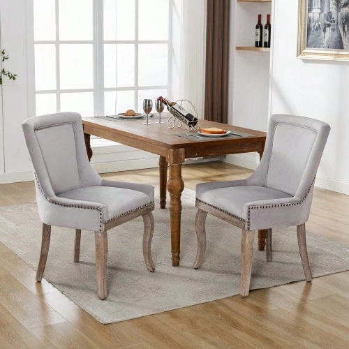 Luxurious Dining Chair (Kitchen Chair, Living Room Chair), Upholstered Chair With Nailhead Trim, Solid Wood Legs, Velvet Cover - Grey - View 1