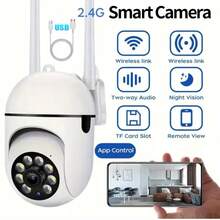 1 pieza/2 piezas Cámara de HD 1080P, conexión WiFi inalámbrica, control por aplicación, alerta de movimiento y audio, visión nocturna, montaje en pared, para doméstica interior, con foco y sirena, alimentada por USB - Blanco - Ver 3