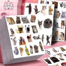101pcs Trending Cat Meme Stickers, Funny Abstract Expression Sticker Pack, INS Style Creative Notebook Decor - Multicolor - View 3
