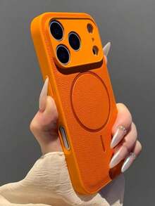 Luxury Lychee Texture Magnetic Matte Soft Lens Protective Phone Case Compatible With IPhone 17 Pro Max 12 13 14 15 16 Pro Max 15 14 13 12 17 Shockproof Wireless Charging Cover Shell - Orange - View 5