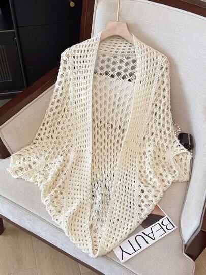 Cárdigan ligero de manga corta y transparente de malla elegante para mujer, para el verano