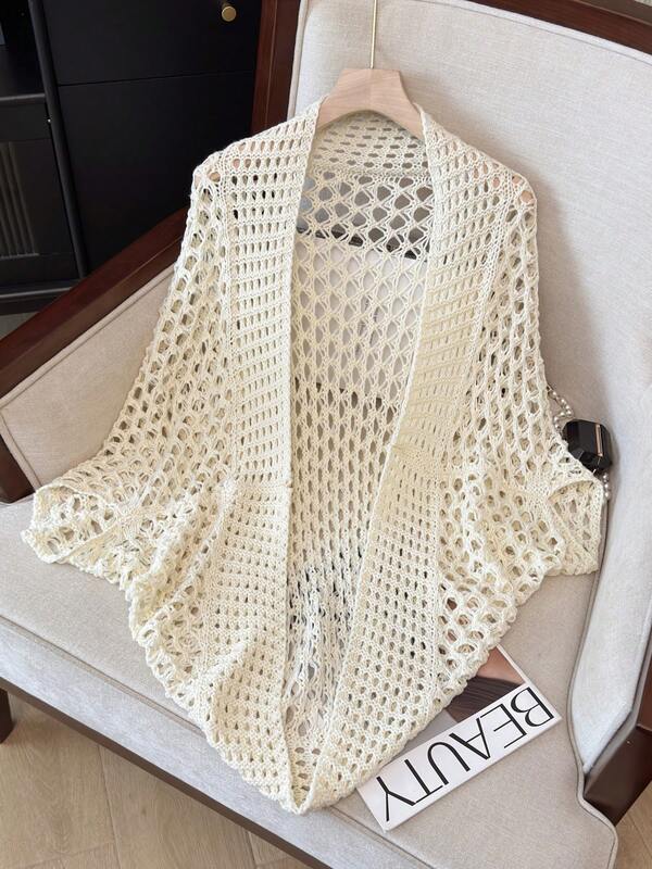 Women's Elegant Sheer Mesh Short Sleeve Lightweight Cardigan Summer