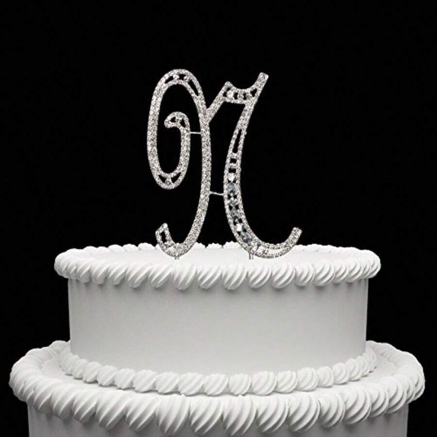 N - Diamante Rhinestone Crystal Monogram Letter Alphabet Cake Toppers For Wedding Birthday Party Decoration 1pcs (N) - 40 - Ver 1