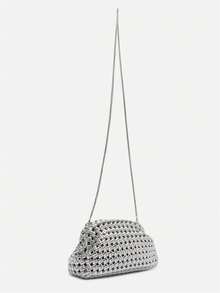 Medium Silver Black Gold Braided Crossbody Bag With Chain - Silver - View 8