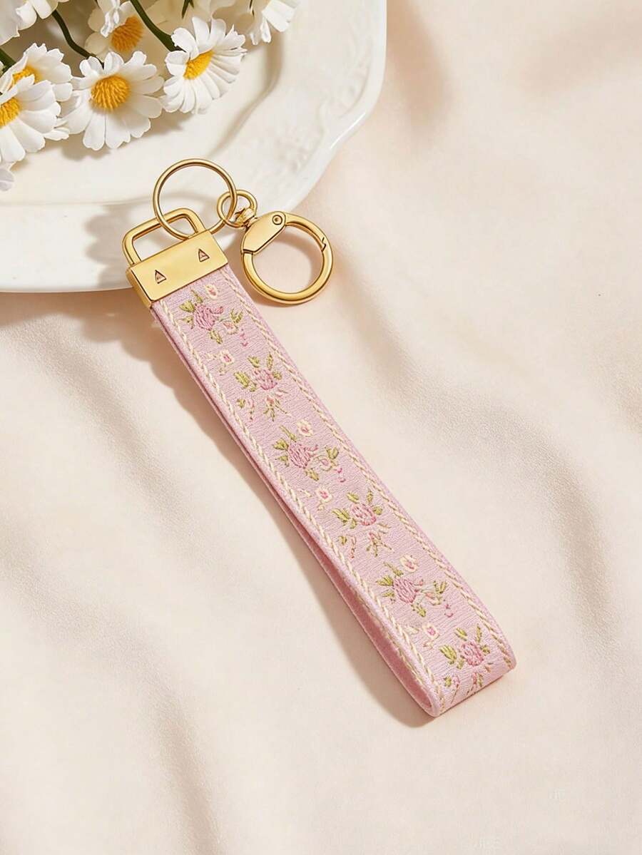 1件锌合金钥匙扣挂绳，提花编织挂绳钥匙扣，包包挂饰钥匙扣配件，腕带钥匙扣，印花编织钥匙扣，女士汽车钥匙扣，女士时尚钥匙扣，女士通用钥匙扣吊坠 - A - 查看 1