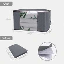 DAWNTREES 10 Piezas Organizador de Ropa 90L 60 x 40 x 35 cm bolsas de almacenamiento para mantas bolsa de almacenamiento grande con asas Clothes Storage Bag Wardrobe Blanket Storage - Gris - Ver 2