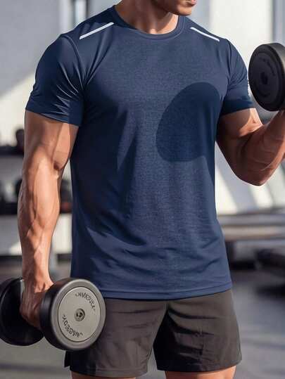 Camiseta deportiva de cuello redondo casual para hombres, camiseta de manga corta de unicolor para deportes de verano para hombres, camiseta deportiva de manga corta para correr, disponible en varios colores, adecuada para uso casual diario para hombres, verano