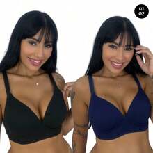 Ribbed, Reinforced Cropped Bra Set - Super Comfortable - Sizes M, L, XL - Everyday Wear - Azul marino y negro - Ver 2