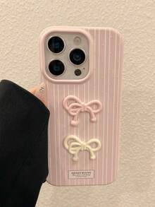 1个可爱3D蝴蝶结粉色条纹波点软壳手机壳，适用于 17 Pro Max 17 Pro 17 16 15 14 13 12 Pro Max 11，防震保护套，母亲节礼物 - 粉色 - 查看 2