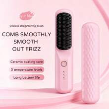 Wireless Ceramic Hair Straightening Brush, 3 Adjustable Temperature Levels Cordless Mini Straightener Comb, Long Battery Life Anti-Frizz Portable Travel Hair Styling Tool For Smooth Frizzy Hair - Multicolor - View 2