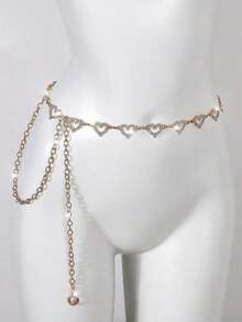 1pc Fashionable Simple Heart Shaped Rhinestone Alloy Waist Chain For Dress Decoration Women - 銀級 3 - 查看 7