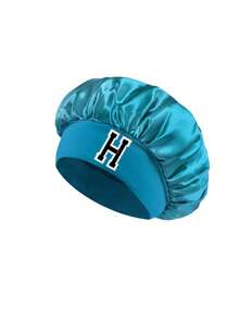 1 chiếc mũ ngủ bằng satin mềm mại cho trẻ em, có chữ cái, kiểu dáng thời trang và thoải mái, thoáng khí và chống trơn trượt, thích hợp để chăm sóc tóc hàng ngày. - Màu xanh lam - Xem 8