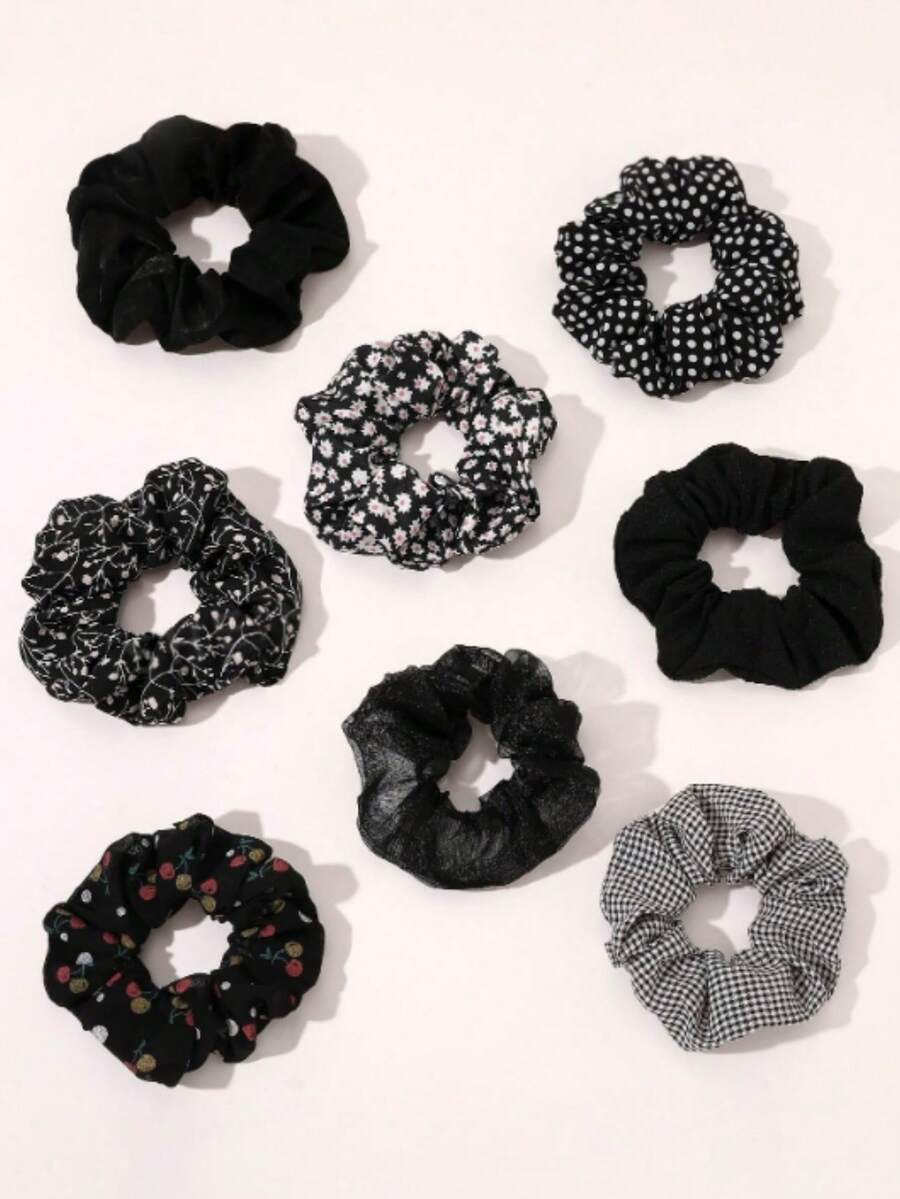 2pcs Black Hair Scrunchies, Suitable For Daily Wear - Black - View 1