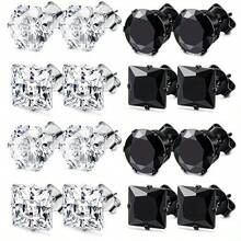 4-8对不锈钢圆形和方形耳钉，6毫米，男女通用 - Ear Studs - 查看 8