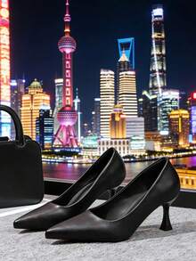 Elegant Versatile High Heel Pumps For Women, 7cm Mid Heel, Pointed Toe, Stiletto Heel, Sexy Black, Soft Upper, Soft Sole, Work Shoes - Black - View 2