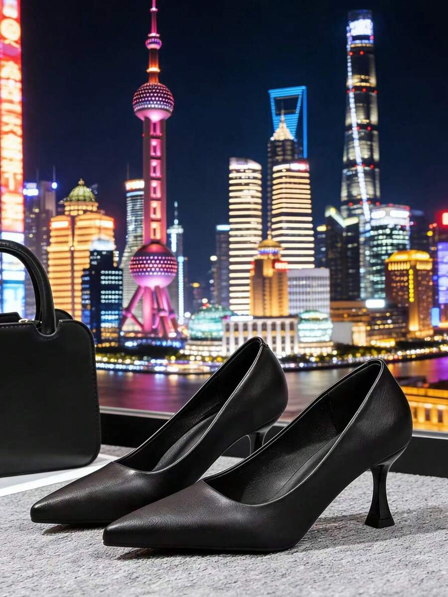 Elegant Versatile High Heel Pumps For Women, 7cm Mid Heel, Pointed Toe, Stiletto Heel, Sexy Black, Soft Upper, Soft Sole, Work Shoes