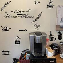 1pc "Kitchen Is The Heart Of The Home" Wall Decal Featuring Coffee Cups And Coffee Beans. Vinyl Wall Decal Suitable For Dining Rooms, Kitchen Cabinets, And Other Dining Room Decor. Removable And Waterproof. Home Decor Accessory. - Multicolor - View 12