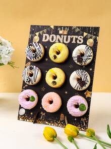 1 Stück schwarzer goldener Holz-Donut Präsentationsständer, Größe 35*26cm, hält 9-16 Donuts, geeignet für Geburtstagsdekoration, Hochzeitsfeier, Donut-Präsentation, Party-Tischdekoration, Tisch-Mittelstück, Baby-Shower, Jubiläums-/Feiertagsparty, Geburtstagsnachtisch-Präsentation, Wohndekoration. Diese rechteckige Ablage kann als dekorativer Ständer zum Präsentieren von Donuts verwendet werden und verleiht Ihrem Esstisch einen charmanten Akzent, DIY Dessert-Dekorationselement - schwarzes Gold - Übersicht 4
