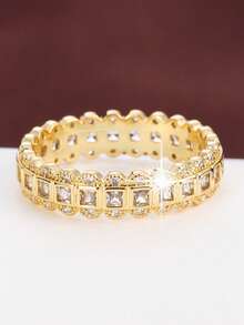 1 chiếc nhẫn nữ thiết kế hình vuông hình học đính đá Cubic Zirconia. - Nhiều màu - Xem 9