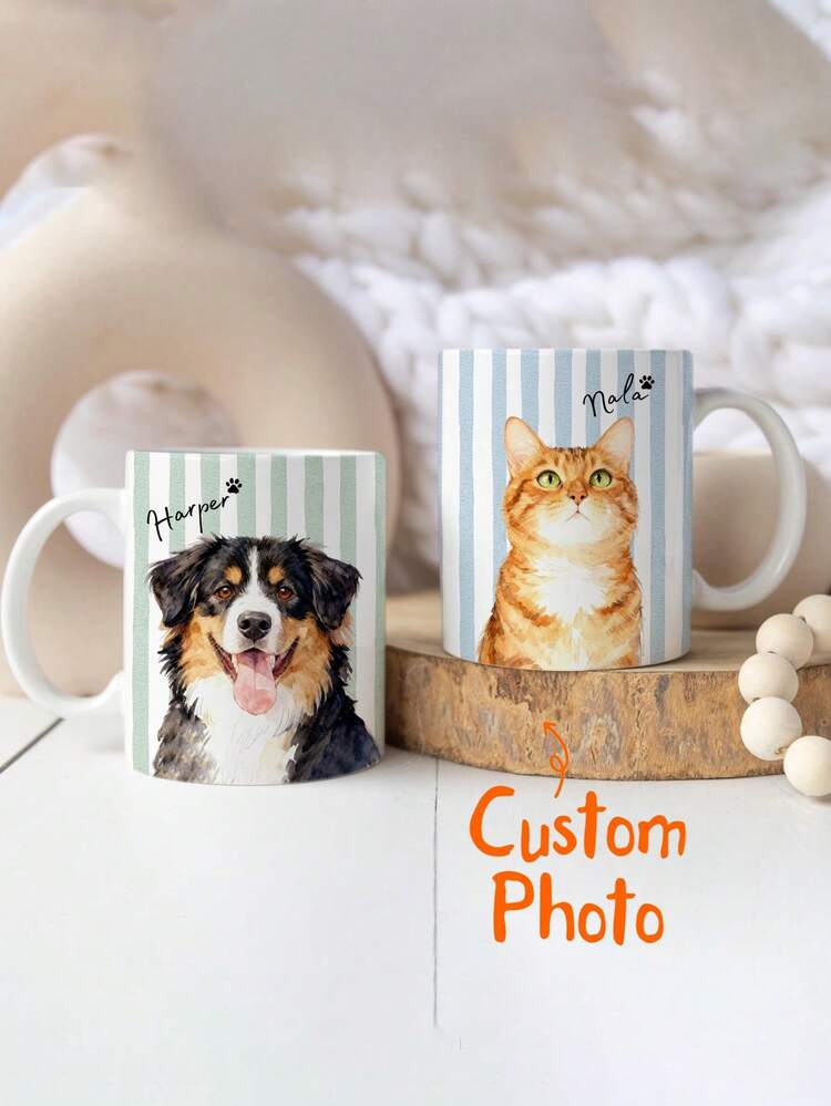 Customizable Personalized Couple Coffee Mugs, Mugs With Photos And Text, Customized Name Mugs, Romantic Gifts For Him/Her On Valentine's Day, Fun And Warm Design With Character Illustrations, Unique Couple Gifts | Personalized Name Mugs - Multicolor - View 2