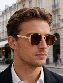 Retro Gold Metal Frame Glasses, Suitable For Men And Women, Steampunk Style, Street Fashion, Can Be Worn Daily And For Driving - Black - View 5