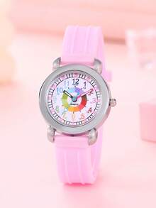 Best-Selling Kids' Dopamine Colorful Circle Watch, Plastic Electronic Watch For Boys & Girls, Quartz Watch For Elementary School Students - Pink - View 2