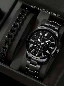 2件套男童时尚商务休闲罗马数字表盘石英表，配表带，适合日常佩戴、生日/节日礼物、返校、聚会、旅行、毕业典礼、父亲节等场合。 - 彩色 - 查看 9