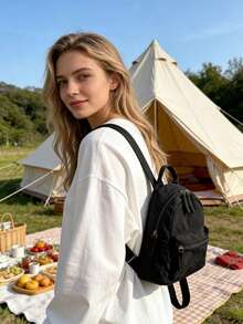 迷你黑色双肩包 休闲小背包 女士日常旅行上学街头风 - 彩色 - 查看 7