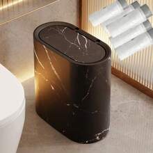 Papelera con patrón de mármol y veta de madera, papelera, papelera de baño, papelera de inodoro, papelera de plástico con asas incorporadas, fácil de limpiar, resistente a la oxidación, diseño ahorra espacio, ideal para espacios pequeños en el baño, lavandería y oficina en casa - Multicolor - Ver 10