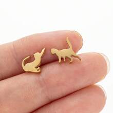 1 Đôi Khuyên Tai Hình Mèo Nhỏ Bằng Thép Không Gỉ, Kiểu Dính Khuyên Tai Hình Mèo Con Dễ Thương Tối Giản, Trang Sức Tai Hình Động Vật - GED483 - Xem 11