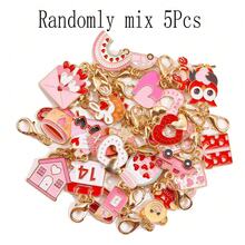 Random Mixed Valentine's Day Enamel Charms, Cute Heart Car Bear Rainbow Pendant Charms With Lobster Clasps, DIY Jewelry Making Kit For Bracelets, Necklaces, Keychains, Bag Accessories, Valentine's Day Gifts - Gold - View 13