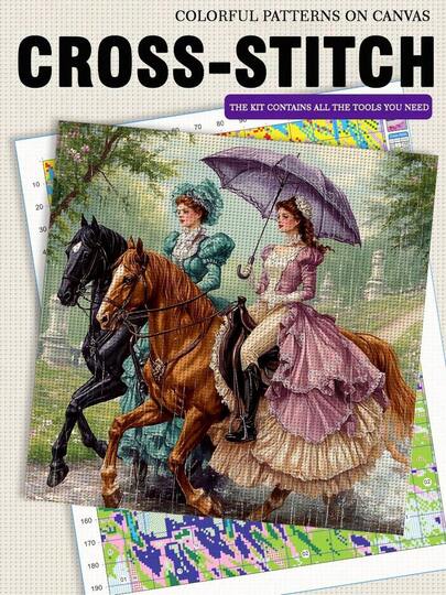 JOZYSH 1PC Frameless 40 * 40cm/15.7 * 15.7in, A Noble Lady Riding A Horse, 11CT/14CT Printed Cross Stitch DIY Kit, Suitable For Relaxing DIY Cross Stitch Embroidery Set For Adult Beginners, Perfect For Bedroom And Living Room Wall Decoration. Gifts Include Printed Canvas, Needles, Thread, Drawings, And Instructions.