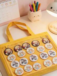 Kawaii Japanese Style Single-Sided Canvas Ita Tote Bag, Multi-Way Shoulder Handbag For Anime Pins - 黃色 - 查看 4