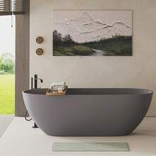 63" Luxury Solid Surface Bathtub, Stone Resin Freestanding Soaking Bathtub With Overflow And Pop-Up Drain For Contemporary Bathroom, Matte Grey GF-23S03-63MG - Grey - View 10