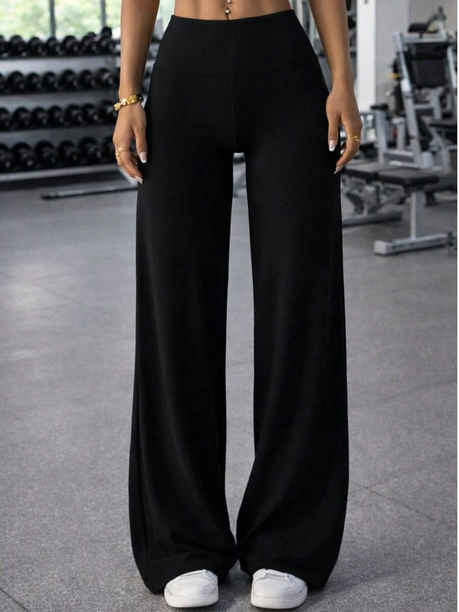 Solid Color Knit Fabric Pants, Suitable For Home & Office - Black - View 1
