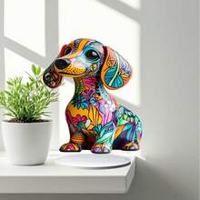 1件，2D平面亚克力彩色波普艺术风格腊肠犬装饰品，亚克力桌面摆件，（7.9x6英寸 20x15厘米）桌面艺术装饰，房间装饰，窗户装饰，卧室装饰，客厅装饰，最佳礼物。 - A - 查看 4